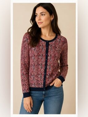 Tommy Hilfiger Women’s Leopard Print Cardigan Sweater Navy Red Large